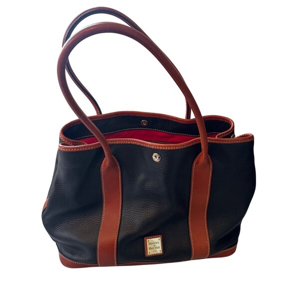 Dooney & Bourke Black & Brown Leather Pebbled Tote Bag With Double Handles - Picture 1 of 13